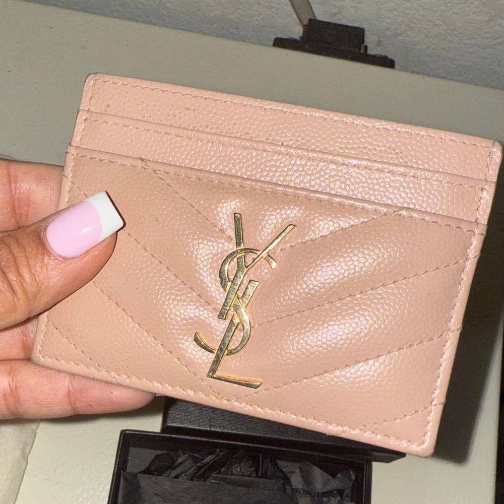 YSL Saint Laurent Blush & Gold Logo Card Holder